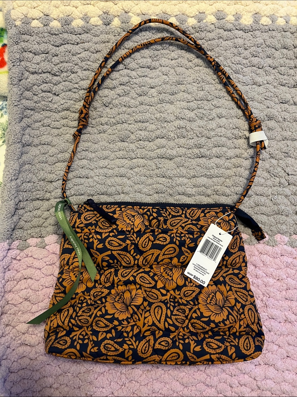 Floral Print Crossbody Bag in Navy & Mustard - Unbranded